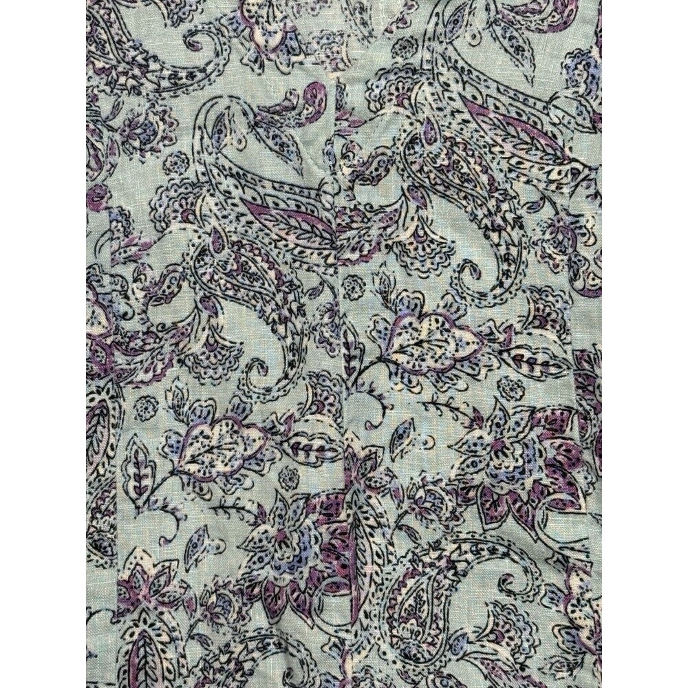 J. Jill Love Linen Sea Glass Blue Purple Paisley Print Shift Dress Women's L - Picture 7 of 12